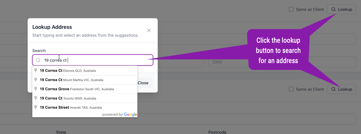 Address form with lookup