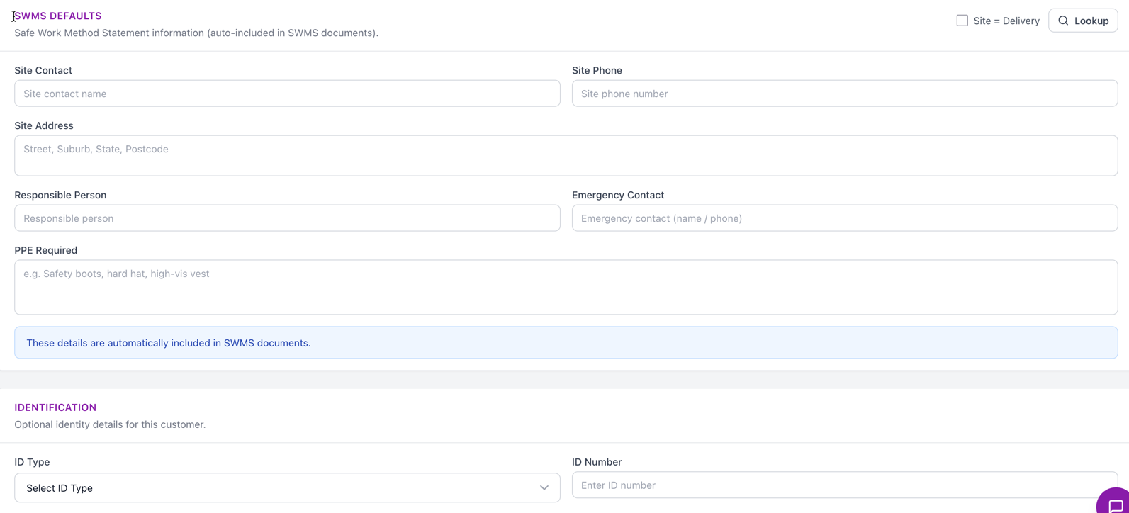 SWMS details form